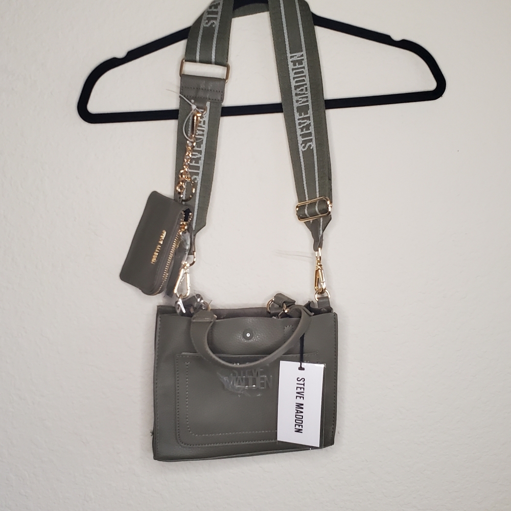 Steve Madden Olive Green White Blivonia Mini Tote Crossbody Purse Casual NWT‎
